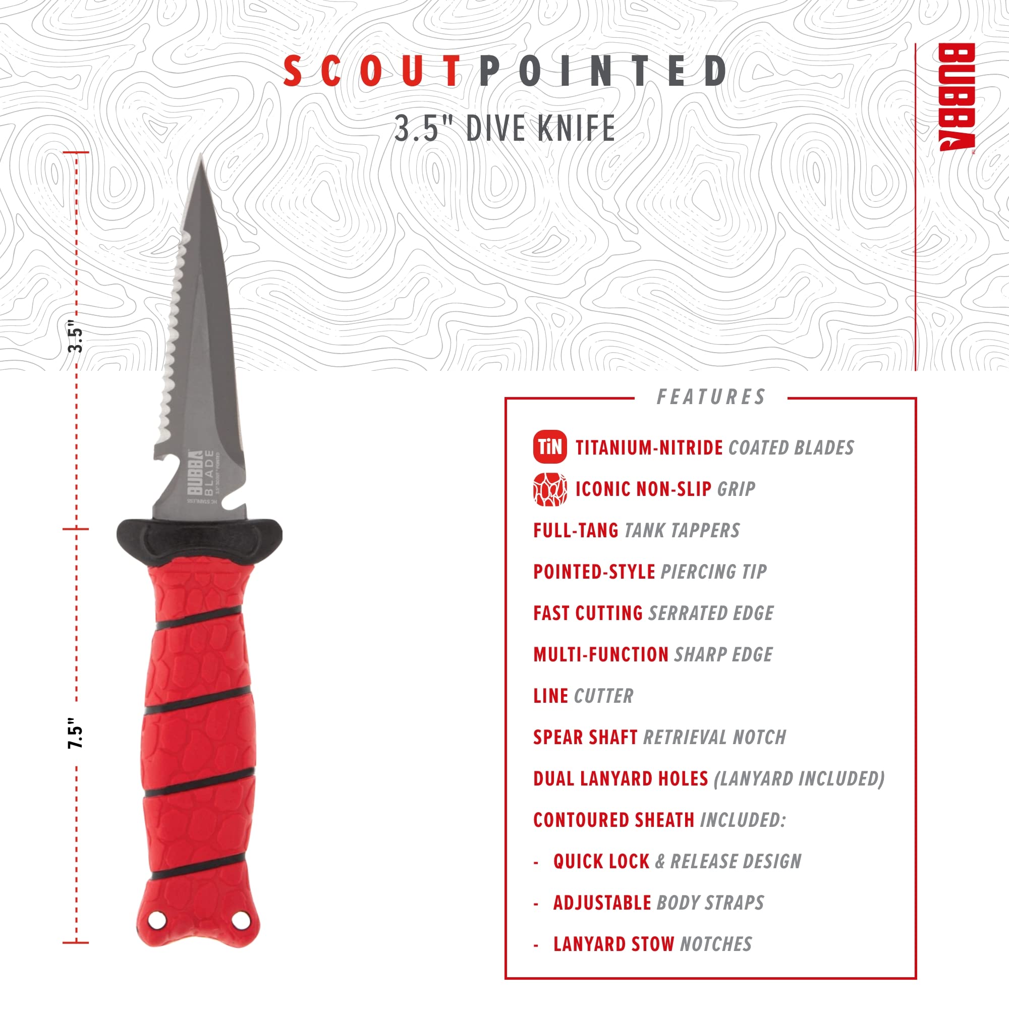 BUBBA 3.5" Pointed Dive Knife with Non-Slip Grip Handle - Image 3