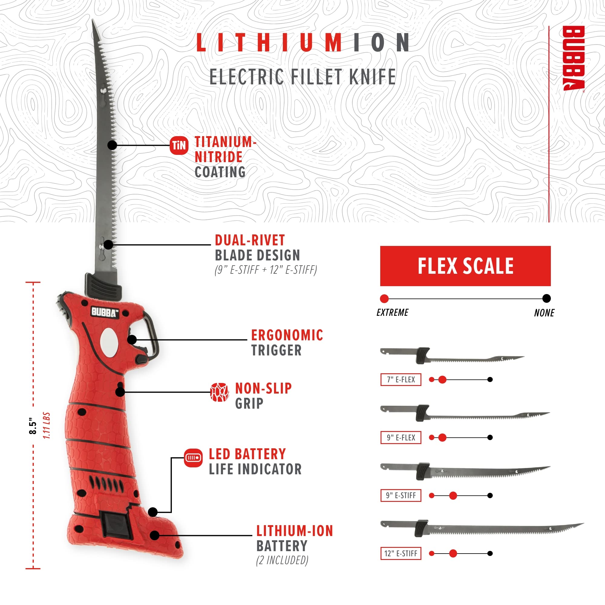 BUBBA Li-Ion Cordless Electric Fillet Knife with Non-Slip Grip Handle, 4 Ti-Nitride S.S. Coated Non-Stick Reciprocating Blades, Charger and Case for Fishing - Image 3