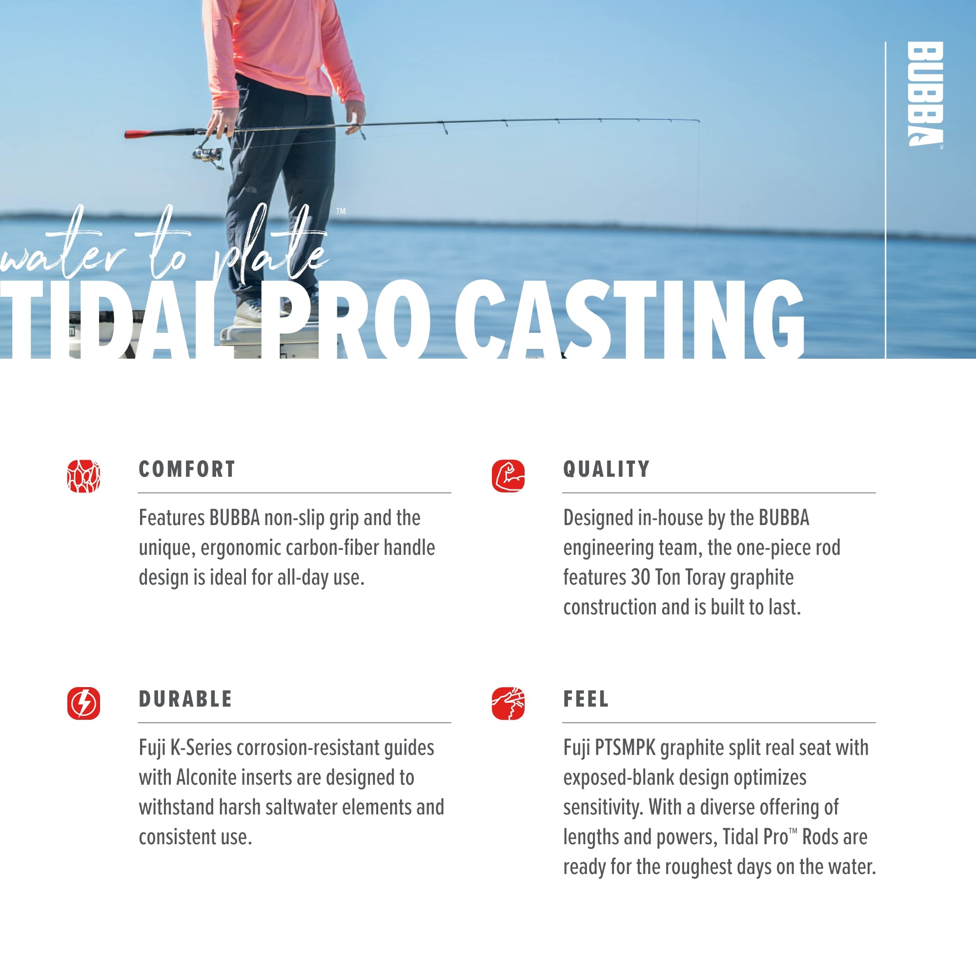 BUBBA Tidal Pro 7' Medium Heavy, Fast Inshore Casting Rod with Carbon Fiber' - Image 4